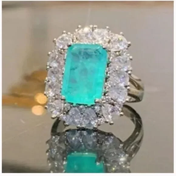 Gorgeous Vintage-Inspired Simulated Paraiba Tourmaline & CZ Halo Statement Ring
